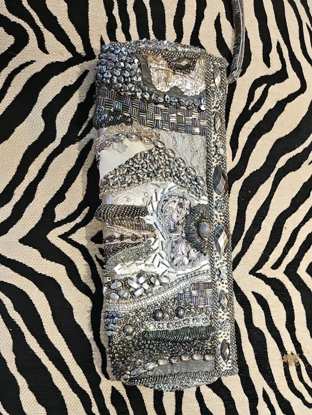 Mary Frances Silver Beaded Evening Clutch